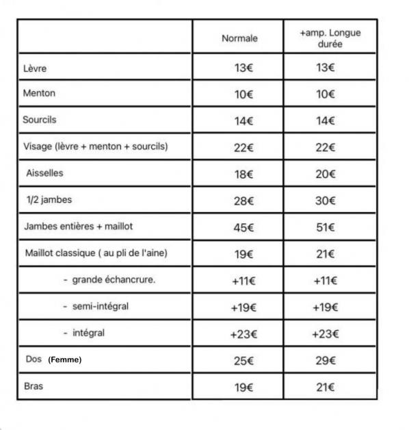 tarif des epilations boulogne-sur-mer L'Institut