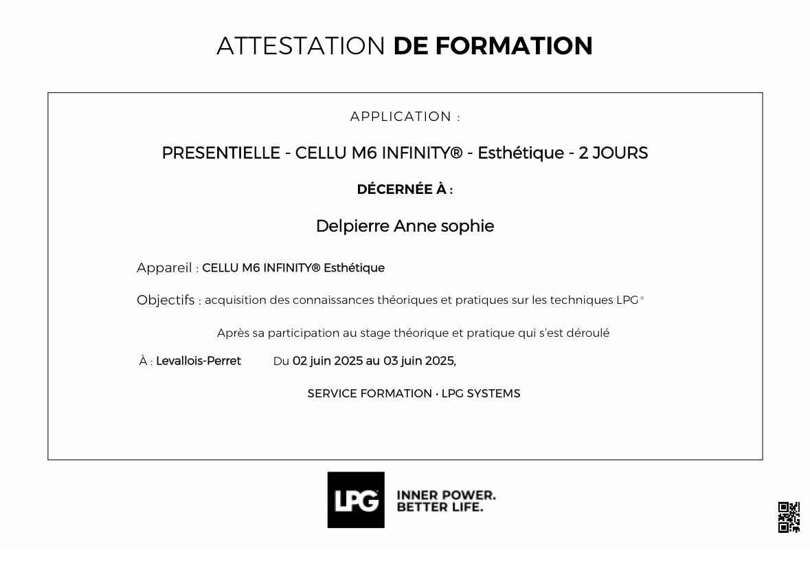 ATTESTATION DE FORMATION CELLU M6 INFINITY L'INSTITUT BOULOGNE SUR MER