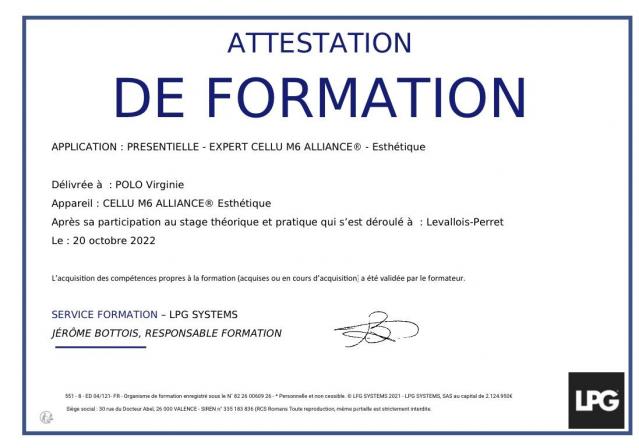 attestation formation cellu m6 LPG  expert VIRGINIE POLO boulogne-sur-mer