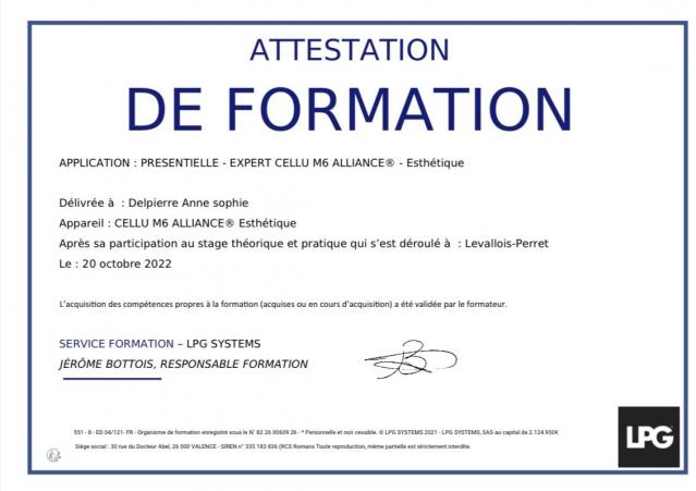 attestation formation cellu m6 LPG  expert anne sophie delpierre boulogne-sur-mer