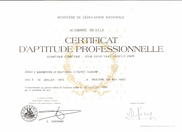 certificat d'aptitude professionnel-  Virginie Delpierre L'institut Guinot lpg BOULOGNE SUR MER